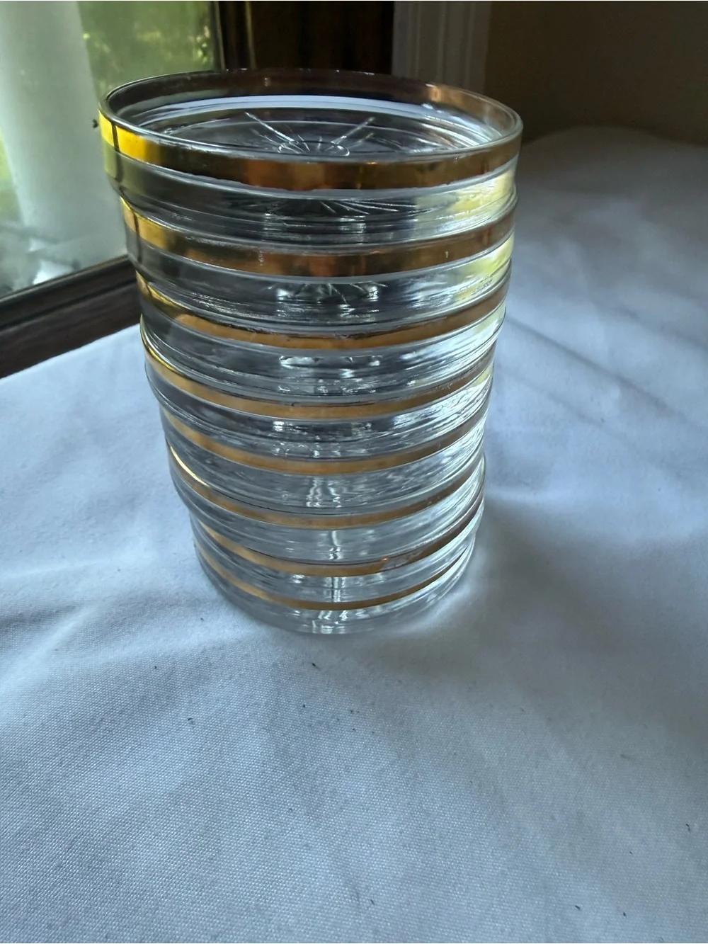 Set of 8 Vintage Atomic Sunburst Starburst Glass Coasters with Gold Trim #Bar